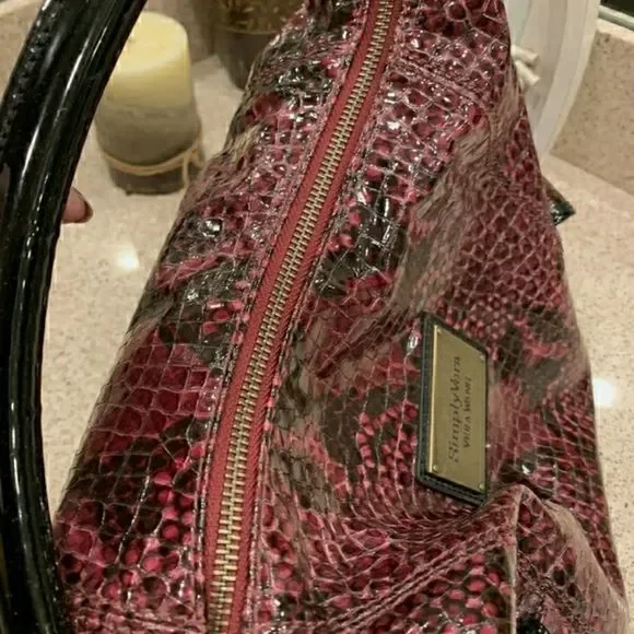 Simply Vera Wang Hobo Shoulder Bag Purse Large Faux Snake Blue Purple Ch… - Picture 6 of 11